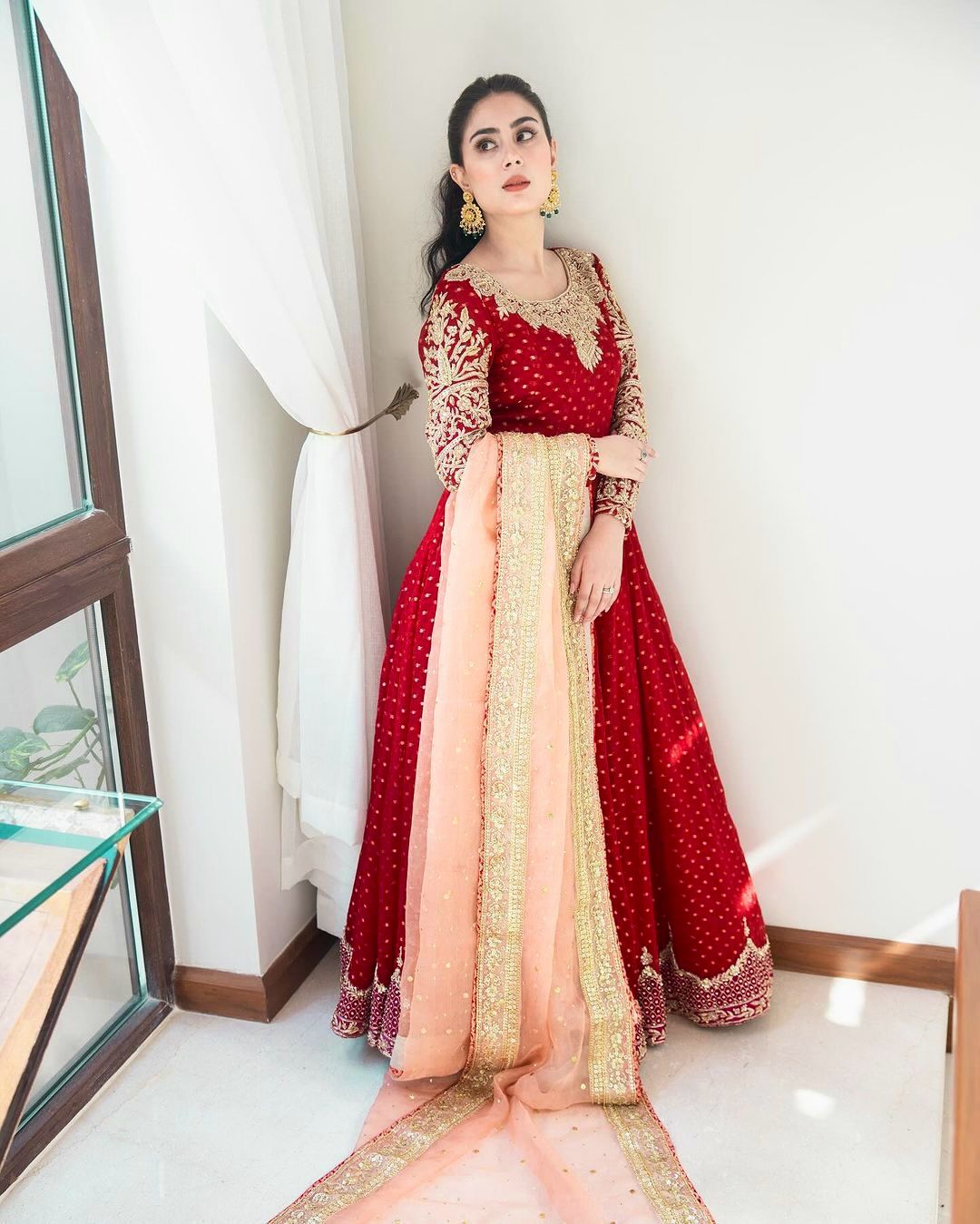 Glorious Maroon Sequence Embroidery Work Gown