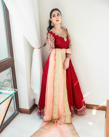 Glorious Maroon Sequence Embroidery Work Gown