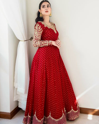 Glorious Maroon Sequence Embroidery Work Gown