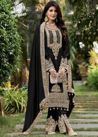 Exotic Black Color Chine Sequence Work Pakistani Suit
