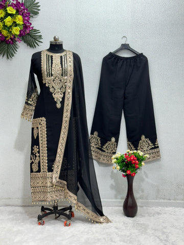 Exotic Black Color Chine Sequence Work Pakistani Suit