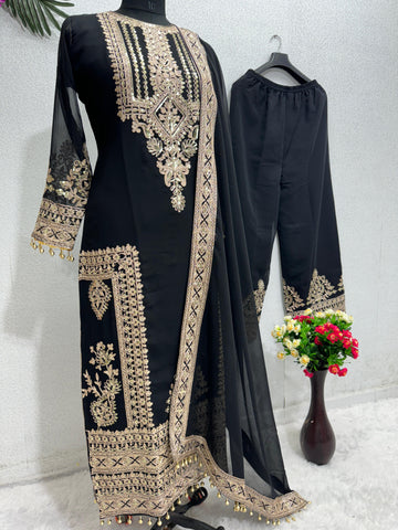 Exotic Black Color Chine Sequence Work Pakistani Suit