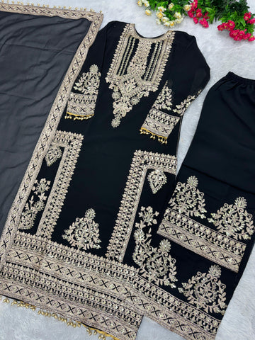 Exotic Black Color Chine Sequence Work Pakistani Suit