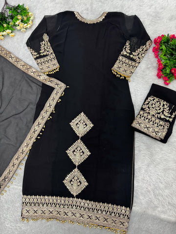 Exotic Black Color Chine Sequence Work Pakistani Suit
