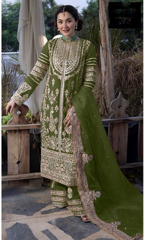 Fantastic Mehndi Green Sequence Work Salwar Suit