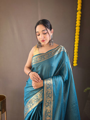 Function Wear Rich Pallu Teal Blue Weaving Saree