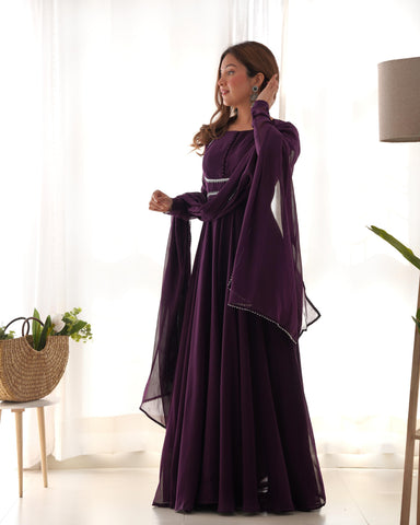 Gorgeous Purple Georgette Festival Wear Gown With Dupatta