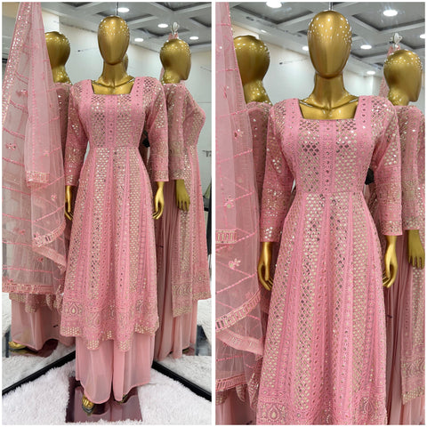 Bollywood Style Peach Color Georgette With Heavy Embroidery Sequence Work Designer Gown