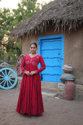Ravishing Dark Pink Color Real Mirror Work Designer Gown