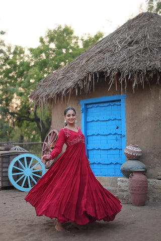 Ravishing Dark Pink Color Real Mirror Work Designer Gown