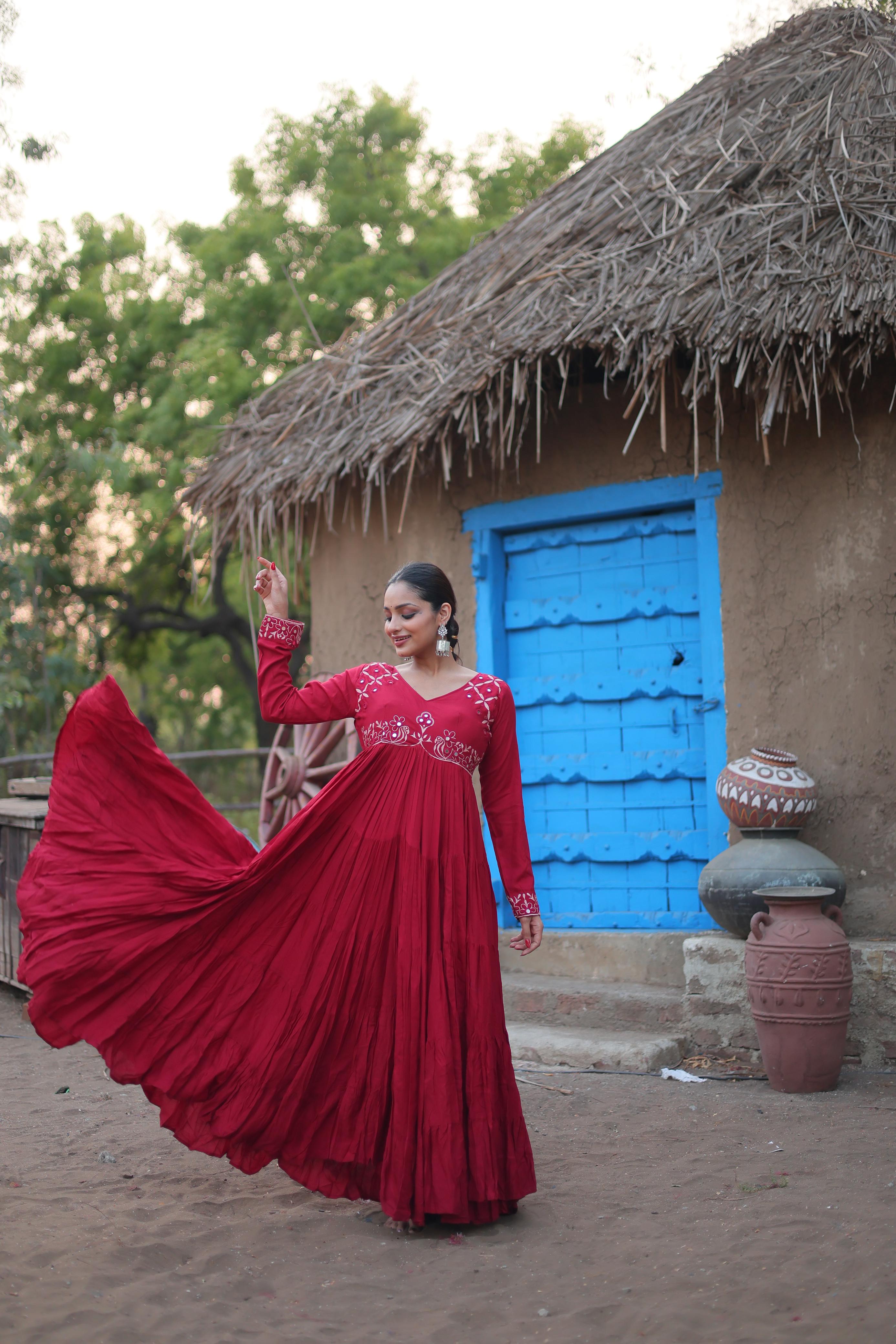 Ravishing Dark Pink Color Real Mirror Work Designer Gown