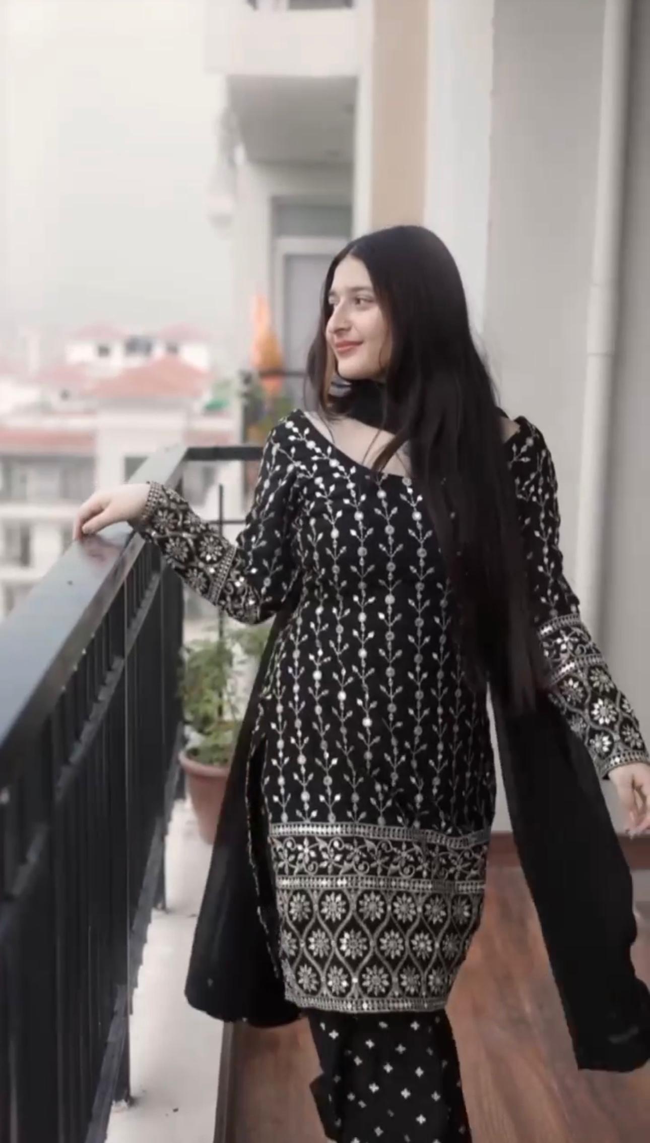 Stunning Black Color Faux Blooming Fabric With 5mm Sequins Embroidery Work Beautiful Salwar Suit