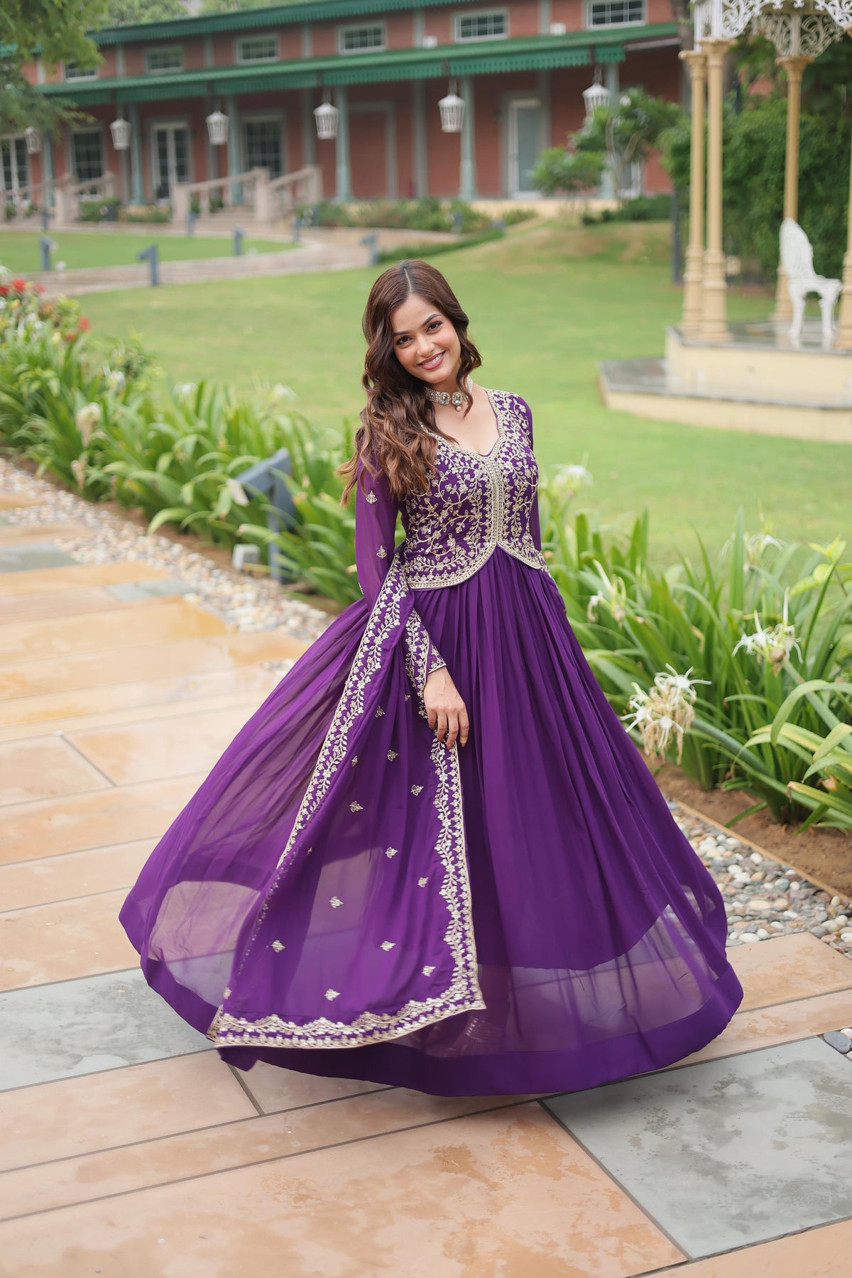 Function Wear Purple Color Faux Blooming With Sequins-Multi Zari Embroidered Work Beautiful Gown