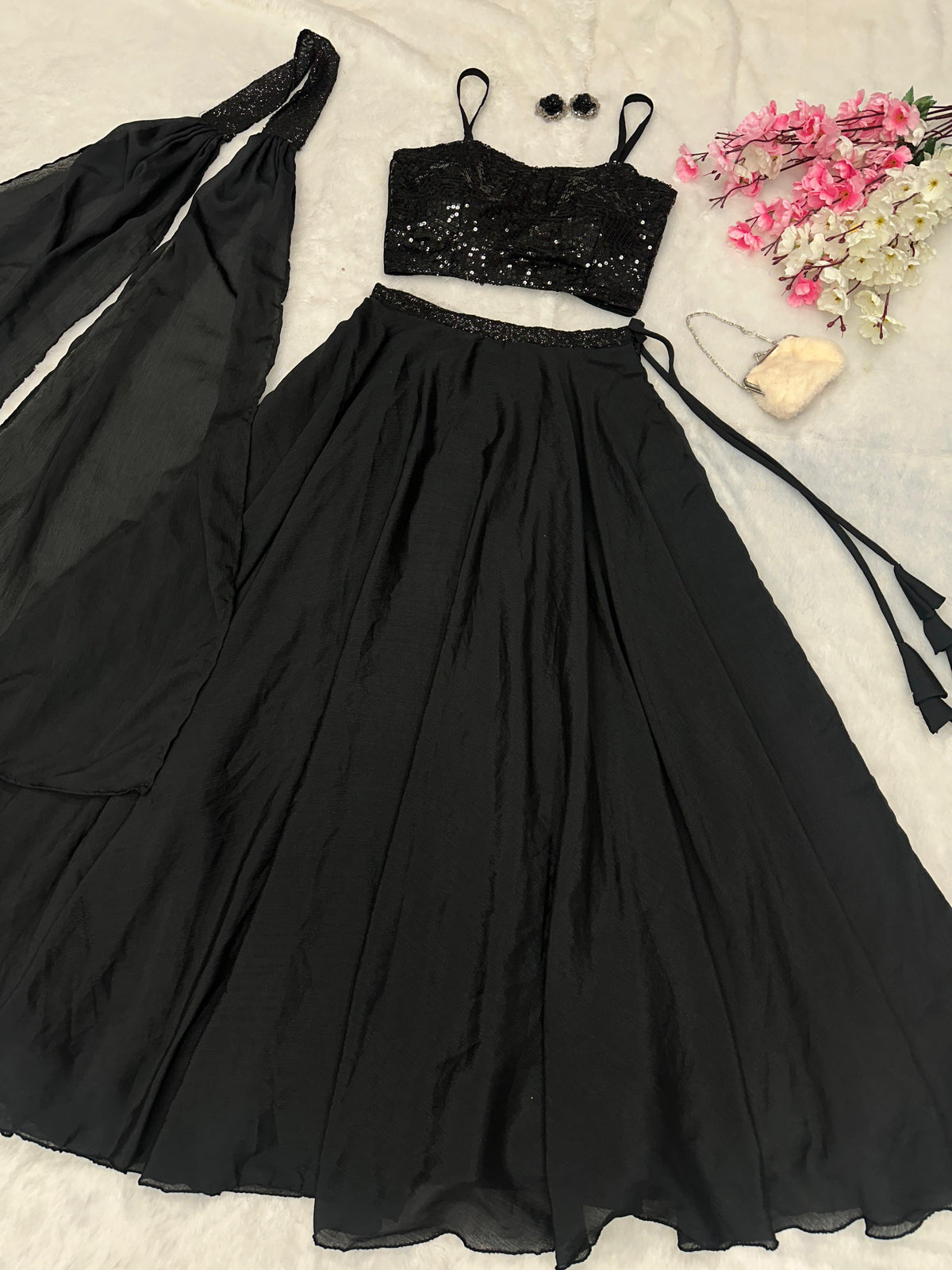 Party Wear Black Color Georgette Sequence Work Designer Lehenga Choli