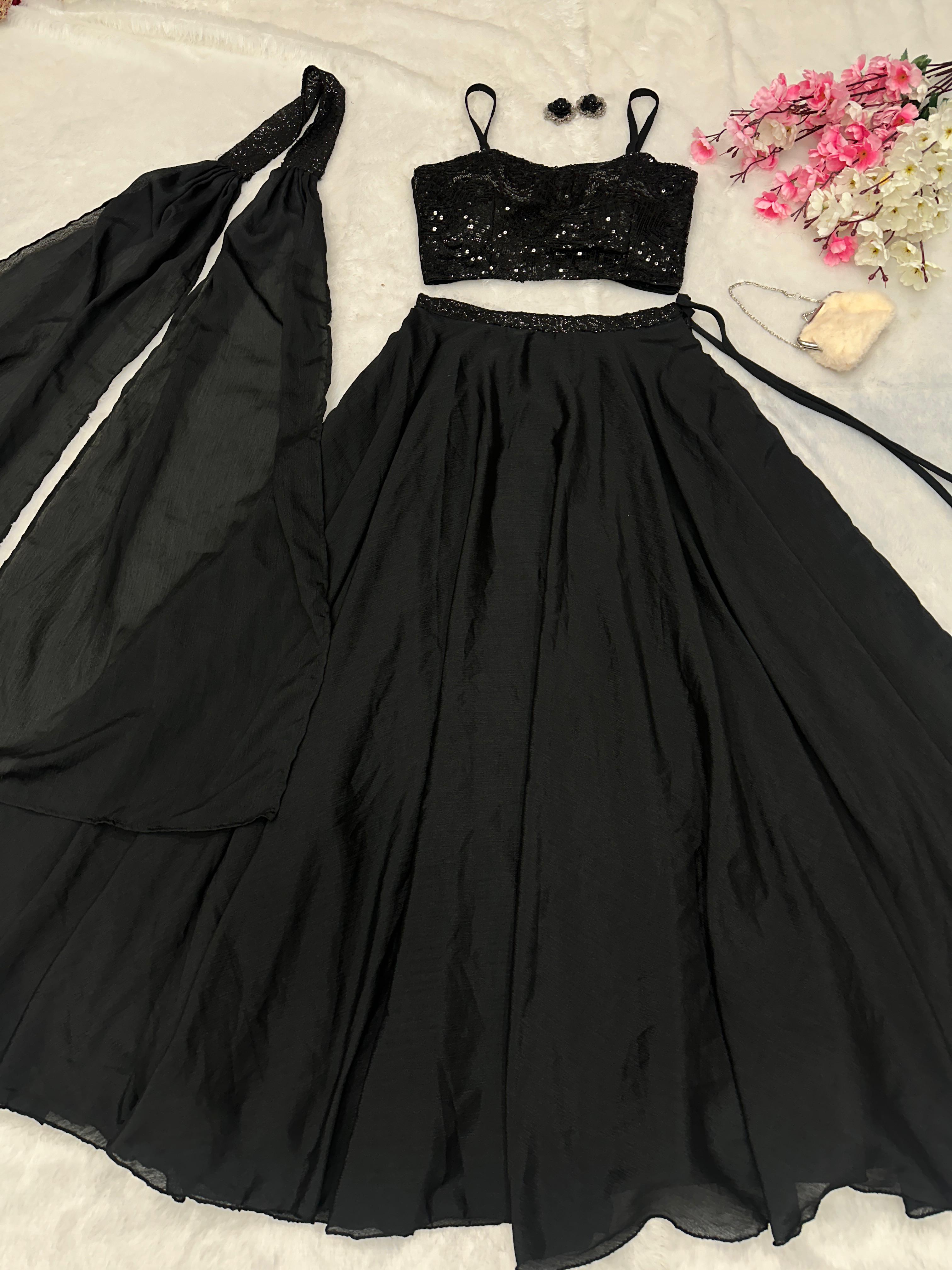 Party Wear Black Color Georgette Sequence Work Designer Lehenga Choli
