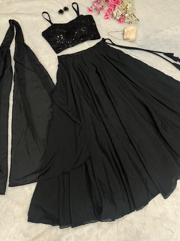 Party Wear Black Color Georgette Sequence Work Designer Lehenga Choli