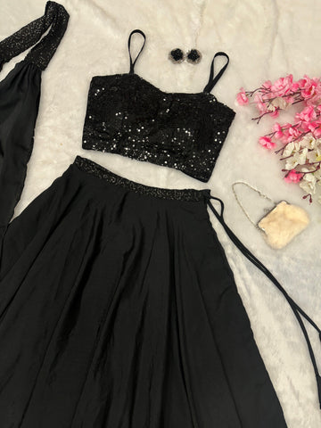 Party Wear Black Color Georgette Sequence Work Designer Lehenga Choli