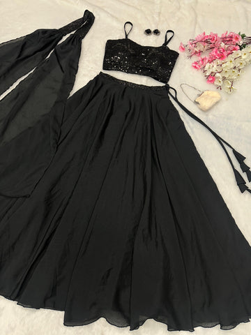 Party Wear Black Color Georgette Sequence Work Designer Lehenga Choli