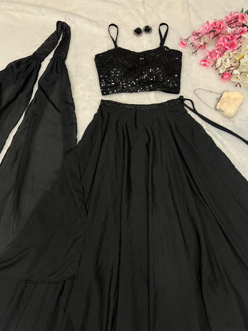 Party Wear Black Color Georgette Sequence Work Designer Lehenga Choli