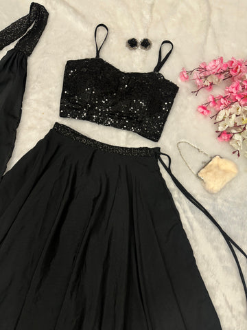 Party Wear Black Color Georgette Sequence Work Designer Lehenga Choli