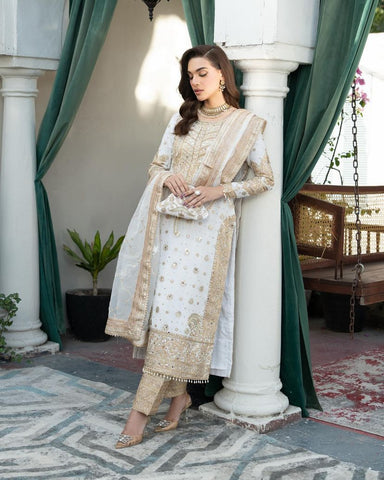 Delightful Off White Color Chinon Silk With Embroidery Codding Sequence Work Salwar Suit