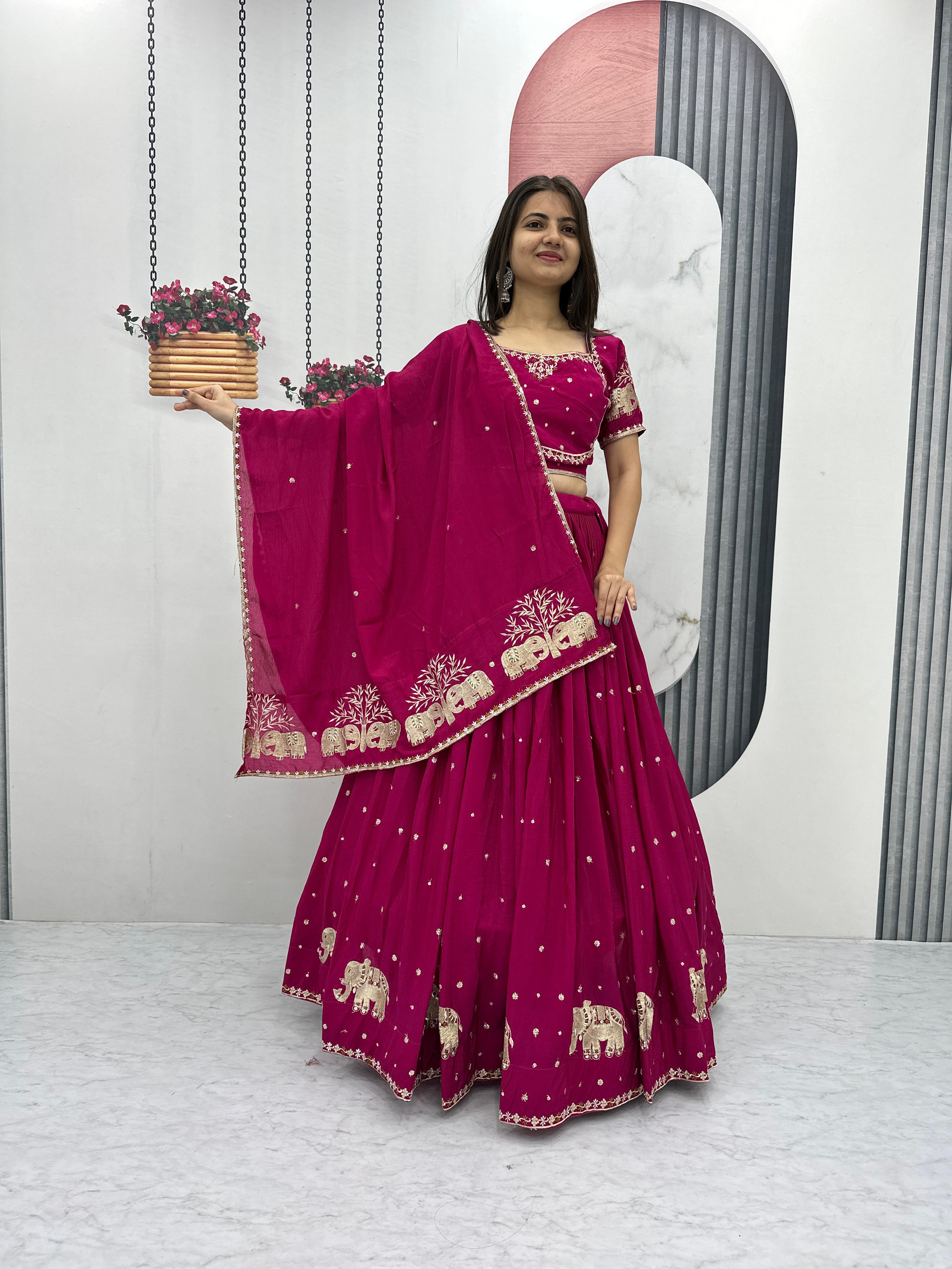 Marriage Special Pink Color Chinon And Embroidery Thread With Sequence Work Designer Lehenga Choli