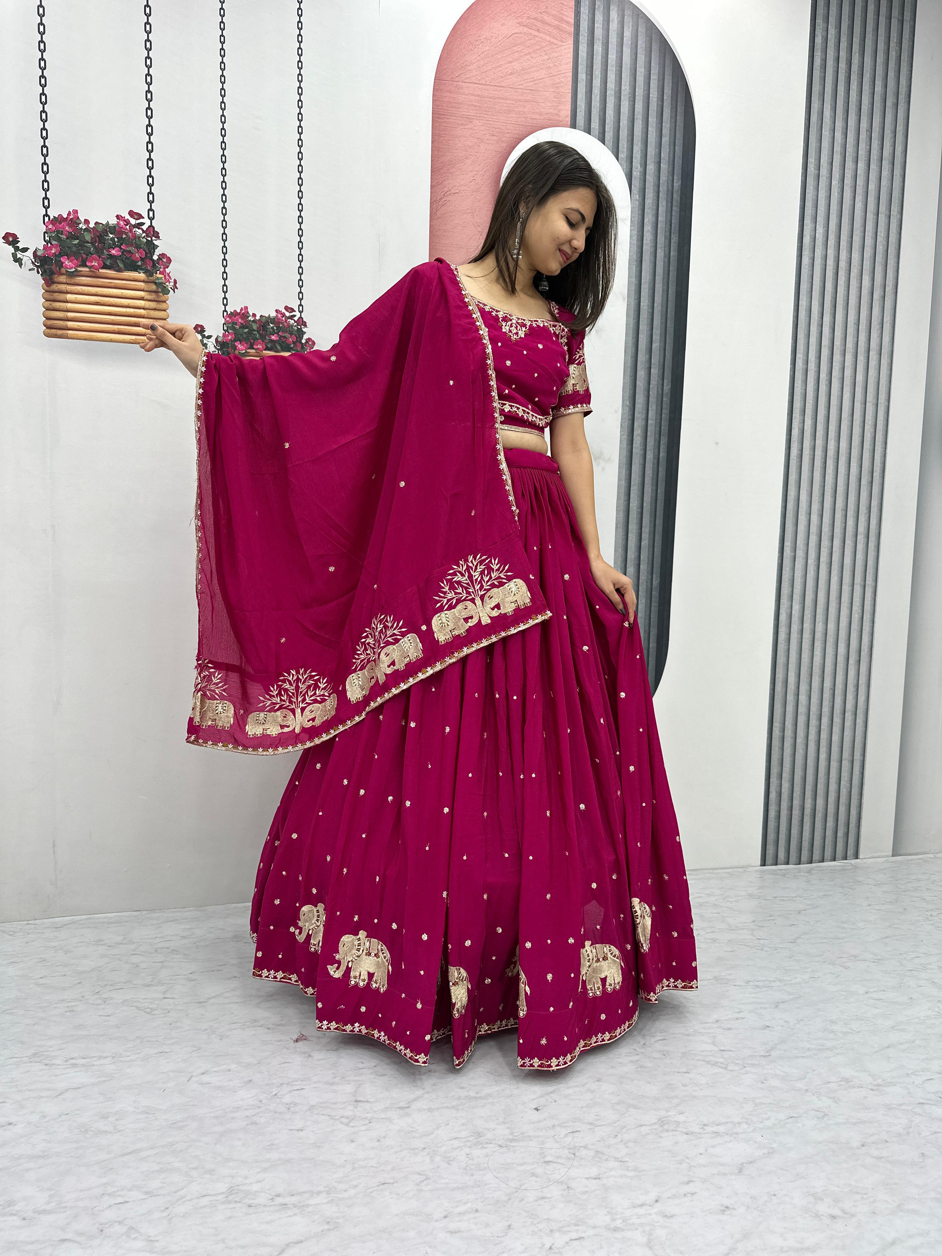 Marriage Special Pink Color Chinon And Embroidery Thread With Sequence Work Designer Lehenga Choli