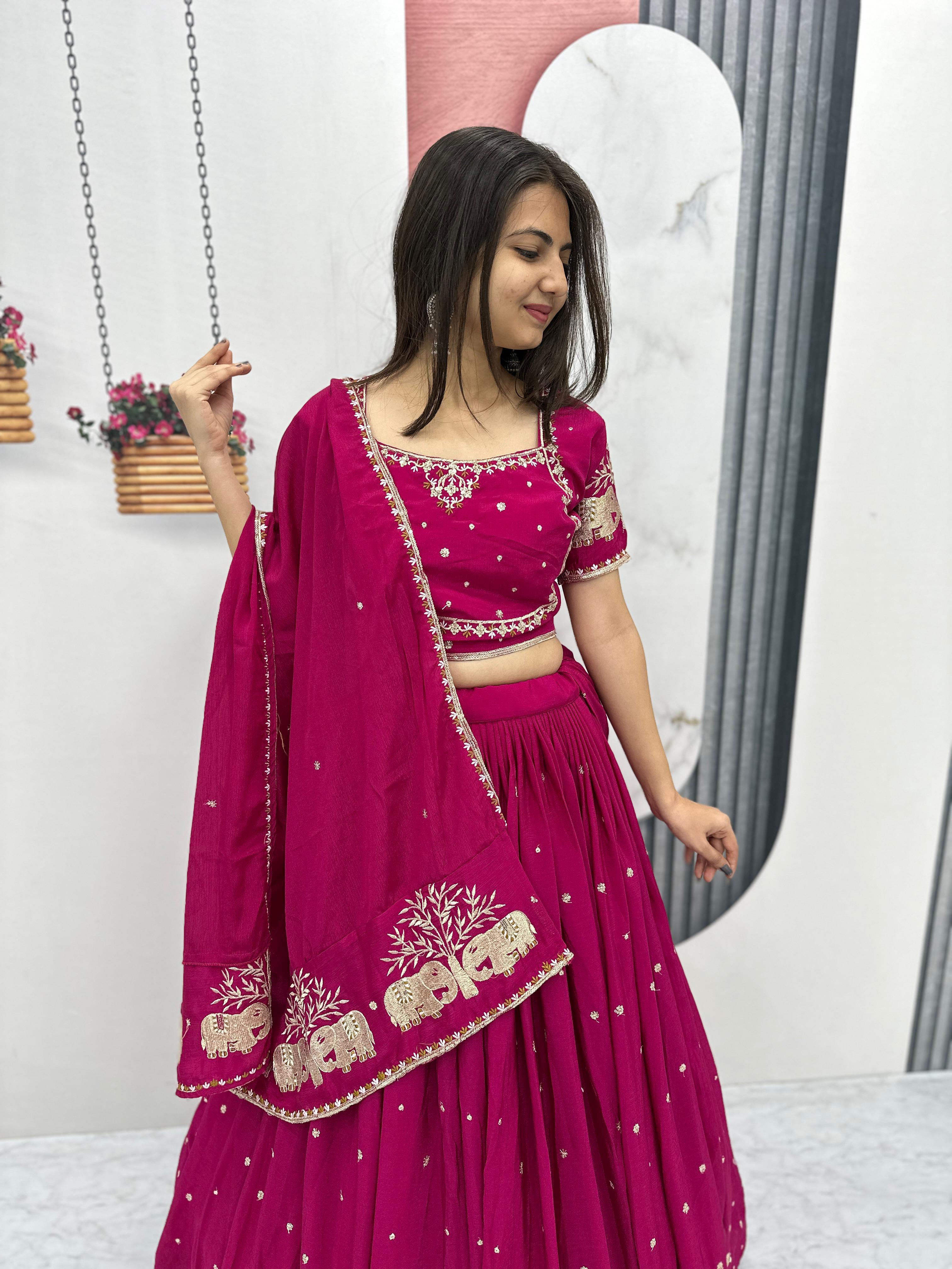 Marriage Special Pink Color Chinon And Embroidery Thread With Sequence Work Designer Lehenga Choli