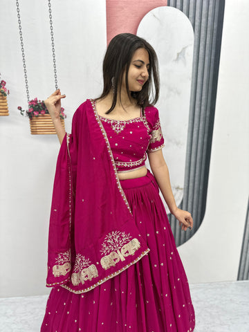 Marriage Special Pink Color Chinon And Embroidery Thread With Sequence Work Designer Lehenga Choli