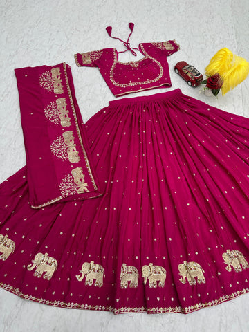 Marriage Special Pink Color Chinon And Embroidery Thread With Sequence Work Designer Lehenga Choli