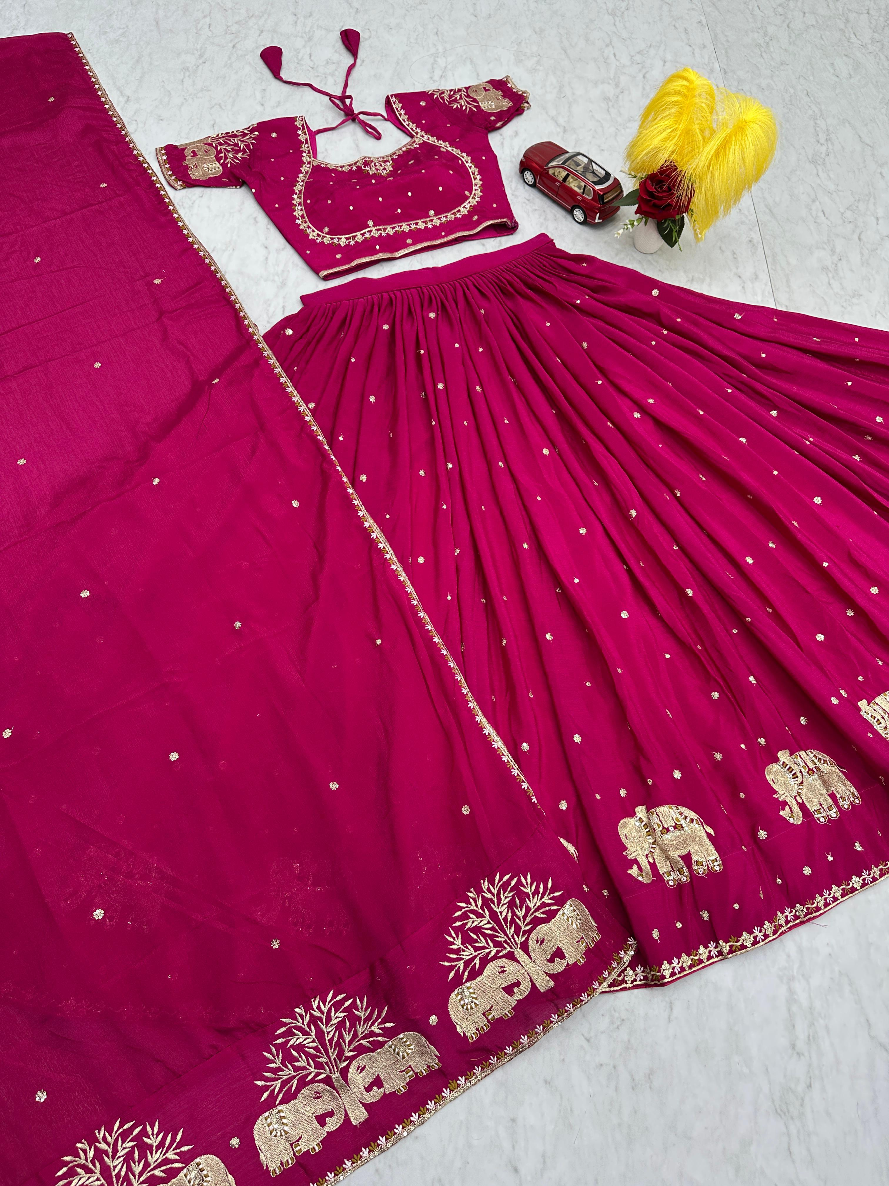 Marriage Special Pink Color Chinon And Embroidery Thread With Sequence Work Designer Lehenga Choli