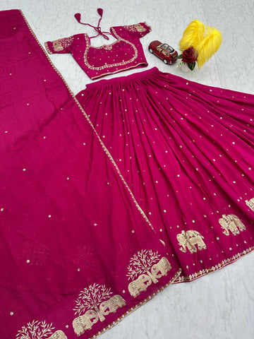 Marriage Special Pink Color Chinon And Embroidery Thread With Sequence Work Designer Lehenga Choli