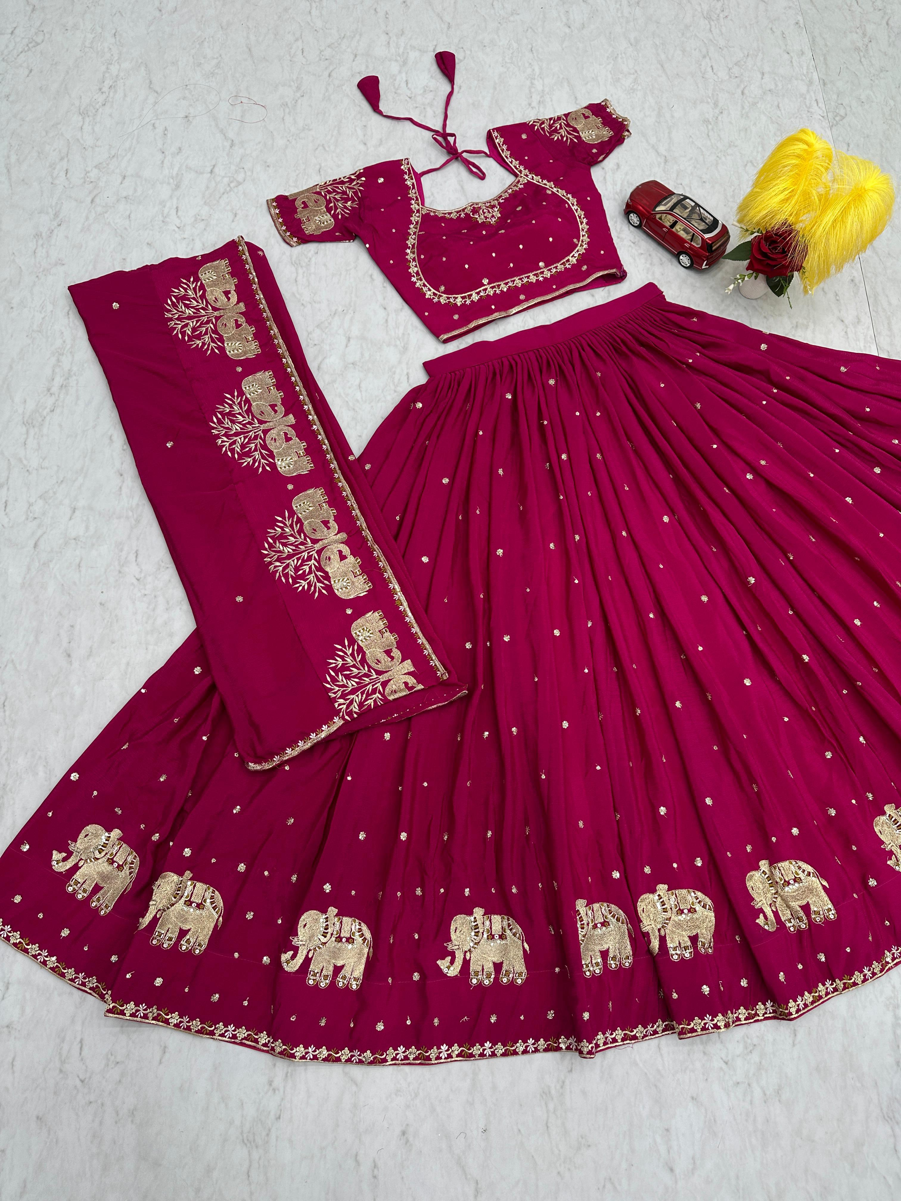 Marriage Special Pink Color Chinon And Embroidery Thread With Sequence Work Designer Lehenga Choli