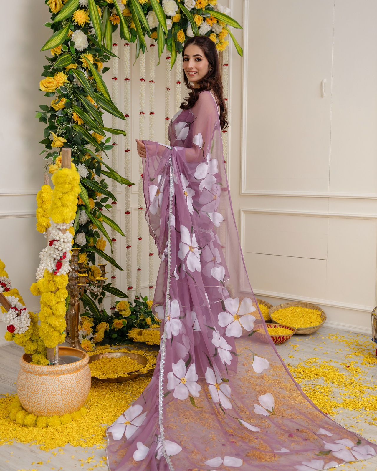 Fabulous Lavender Color Georgette Ruffle Stayle Lehnga With Attatched Dupatta Style Pattern Ready To Wear Lehenga Saree