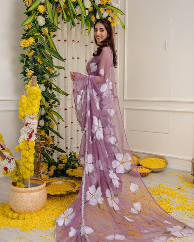 Fabulous Lavender Color Georgette Ruffle Stayle Lehnga With Attatched Dupatta Style Pattern Ready To Wear Lehenga Saree