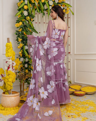 Fabulous Lavender Color Georgette Ruffle Stayle Lehnga With Attatched Dupatta Style Pattern Ready To Wear Lehenga Saree