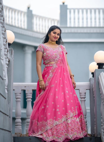 Dazzling Light Pink Color Chinon And Heavy Embroidery Sequence Work Lehenga Choli