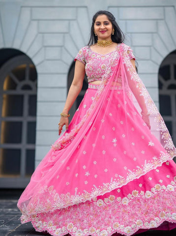 Dazzling Light Pink Color Chinon And Heavy Embroidery Sequence Work Lehenga Choli