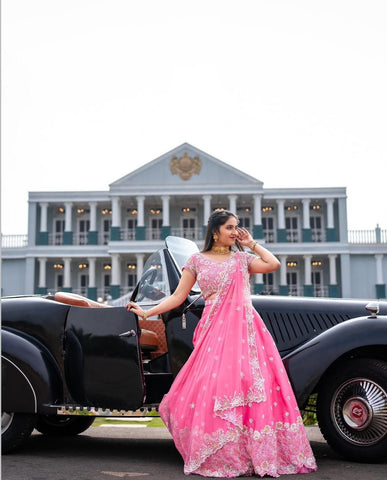 Dazzling Light Pink Color Chinon And Heavy Embroidery Sequence Work Lehenga Choli