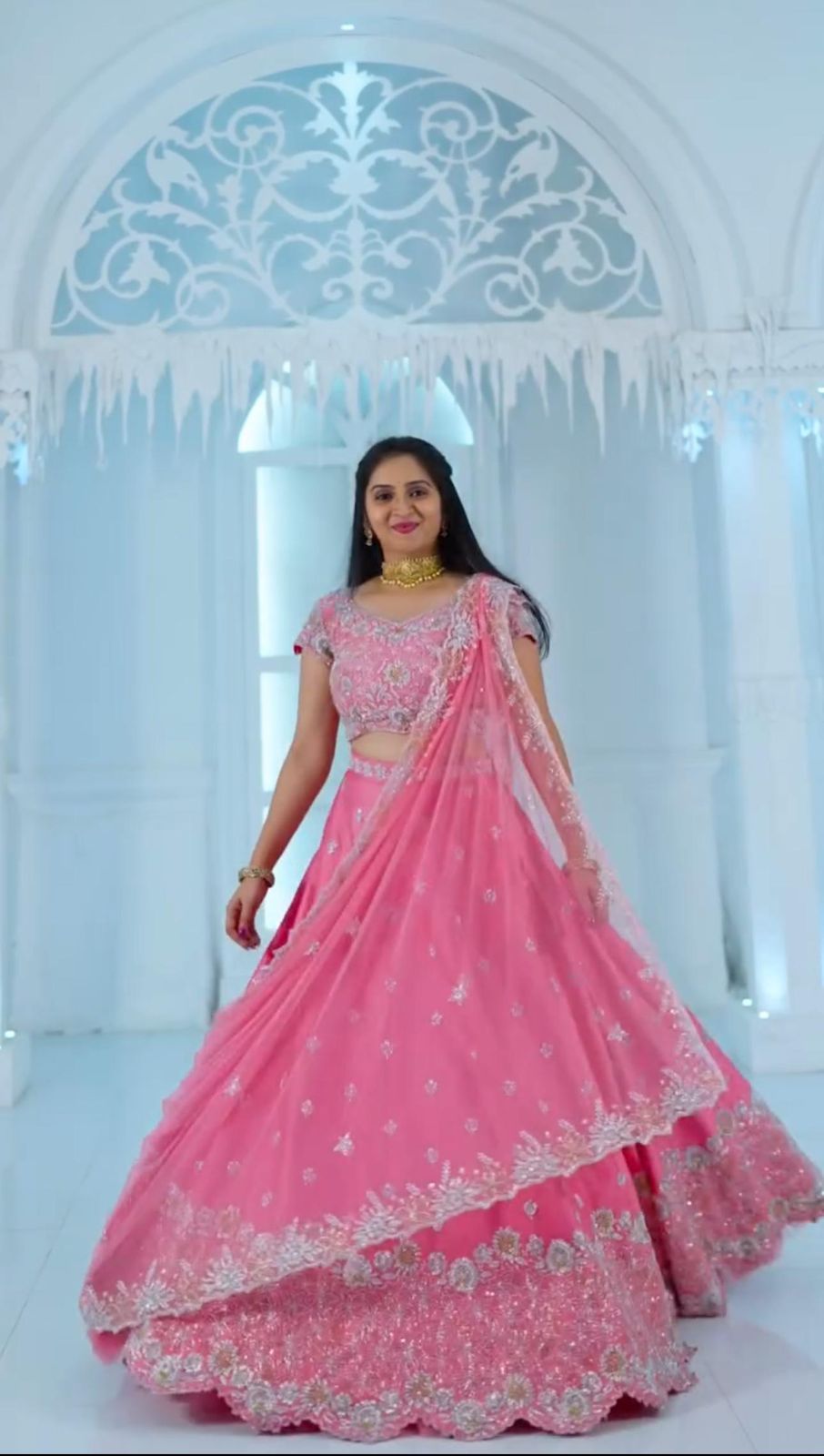 Dazzling Light Pink Color Chinon And Heavy Embroidery Sequence Work Lehenga Choli