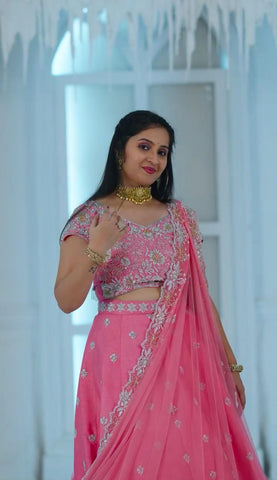 Dazzling Light Pink Color Chinon And Heavy Embroidery Sequence Work Lehenga Choli