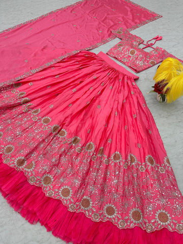 Dazzling Light Pink Color Chinon And Heavy Embroidery Sequence Work Lehenga Choli