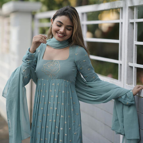 Fabulous Sky Blue Sequence Work Anarkali Gown